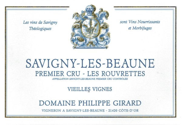 French Red Burgundy Wine, Domaine Philippe Girard 2012 Savigny-les-Beaune Premier Cru Les Rouvrettes