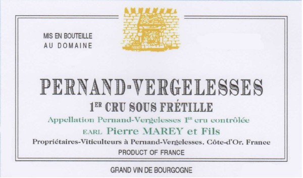 French White Burgundy Wine, Domaine Pierre Marey et Fils 2011 Pernand-Vergelesses Premier Cru Sous Frétille