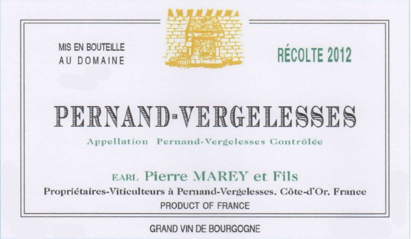 French White Burgundy Wine, Domaine Pierre Marey et Fils 2012 Pernand-Vergelesses