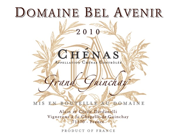French Red Beaujolais Wine, Domaine Bel Avenir 2010 Chenas Grand Guinchay