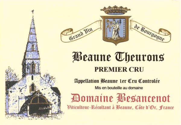 French Red Burgundy Wine, Domaine Besancenot 2010 Beaune Premier Cru Theurons